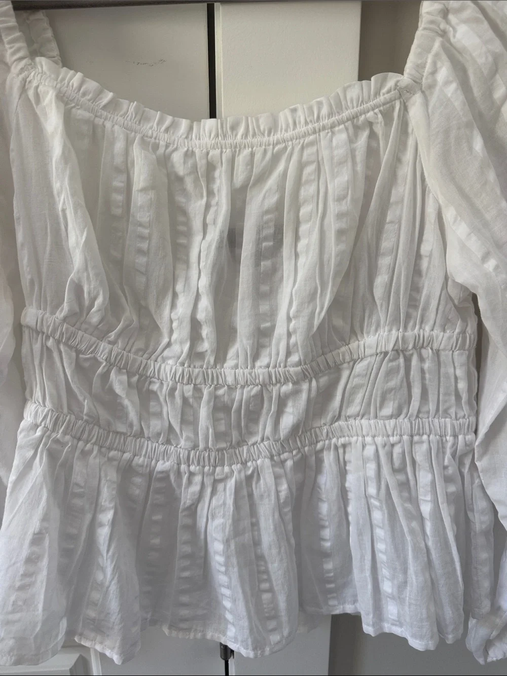 J. Crew White Square-Neck Long Sleeve Blouse with Puff Sleeves - Sz Small